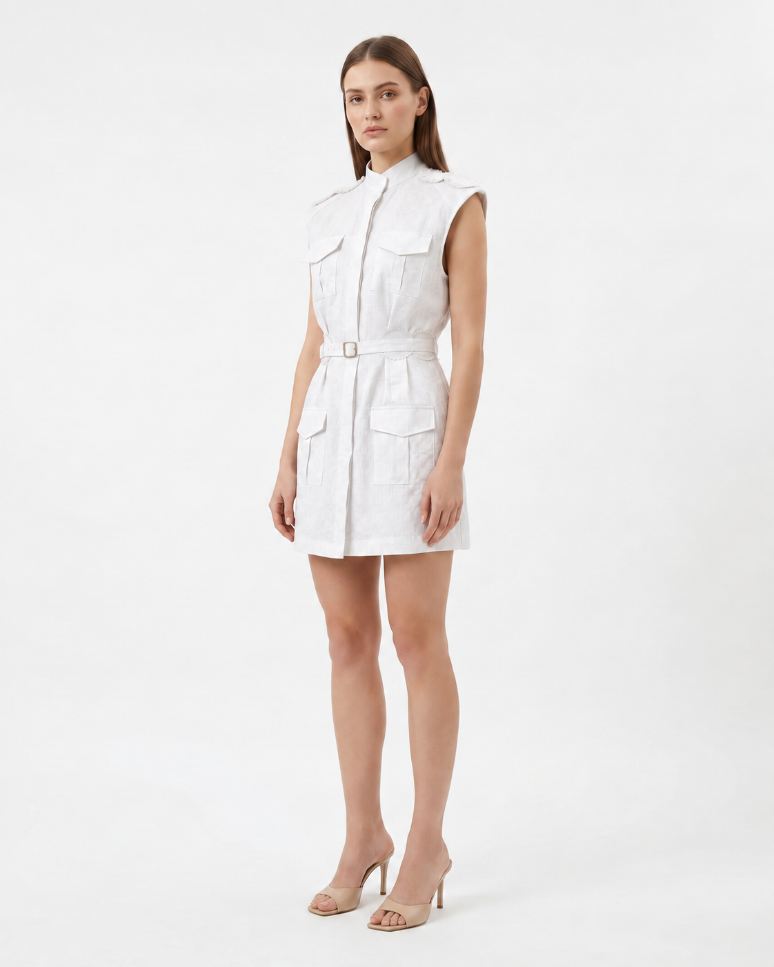 Hemp Mandarin Collar Sleeveless Safari Jacket