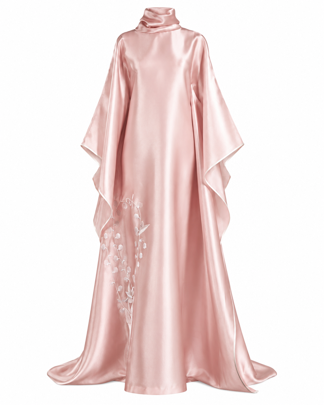 Embroidered Organdy High-Neck Kaftan Abaya