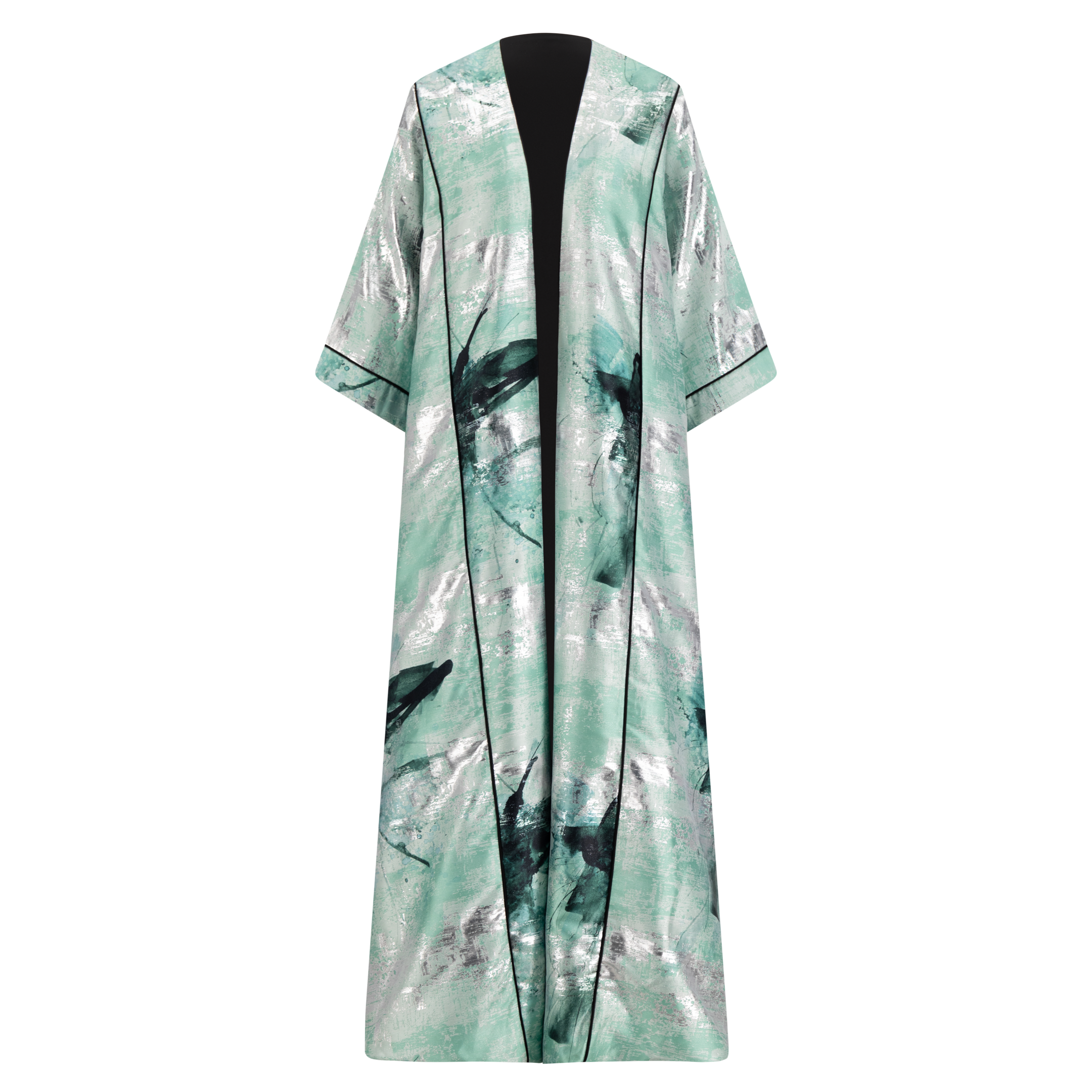 Kimono Bouffant Silk Long Kaftan - Mint Green