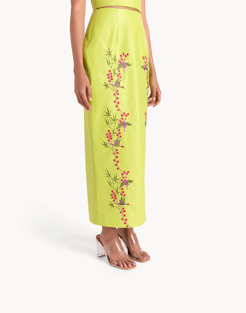 Faux Leather Embroidered Pencil Skirt