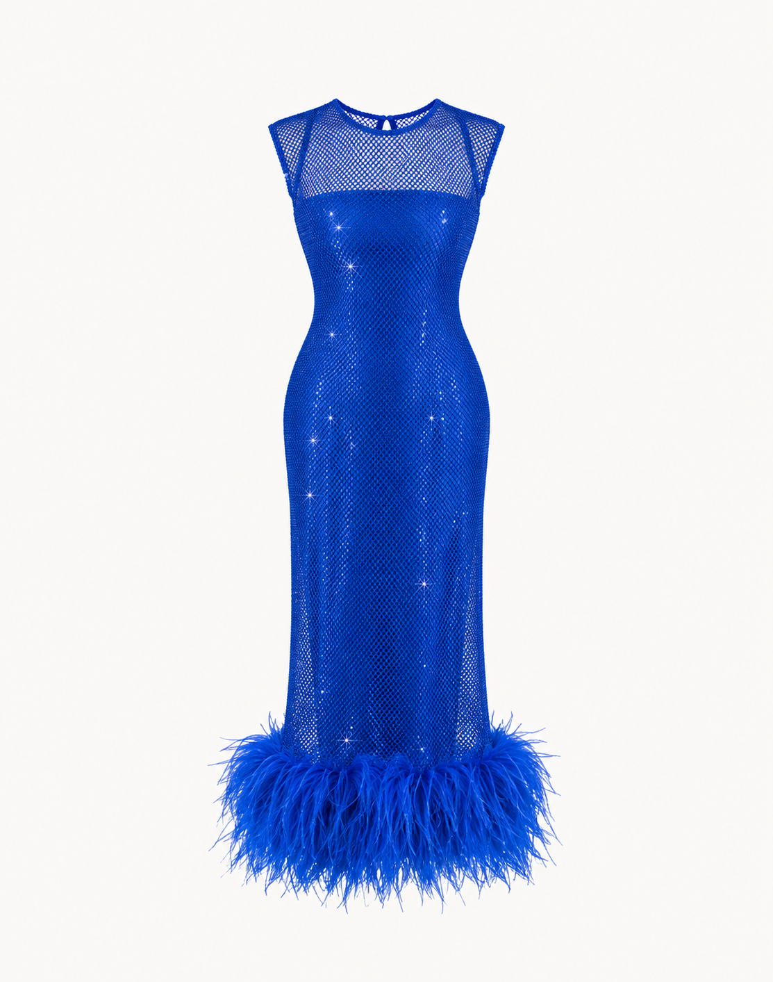 Feather-Trimmed Crystal Embellished Sleeveless Dress