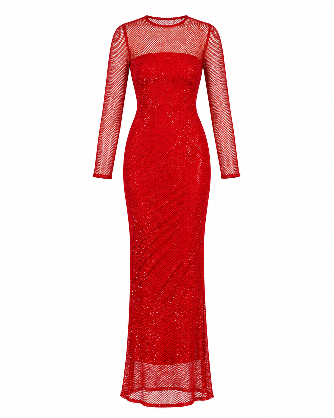 Crystal Embellished Long Sleeved Maxi Dress