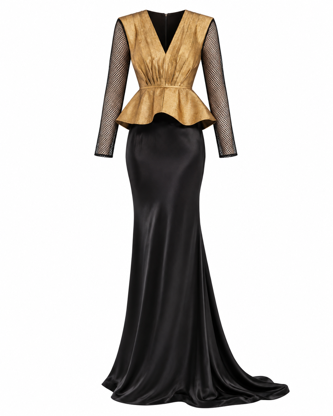 Crystal Embellished Long Sleeved Peplum Gown