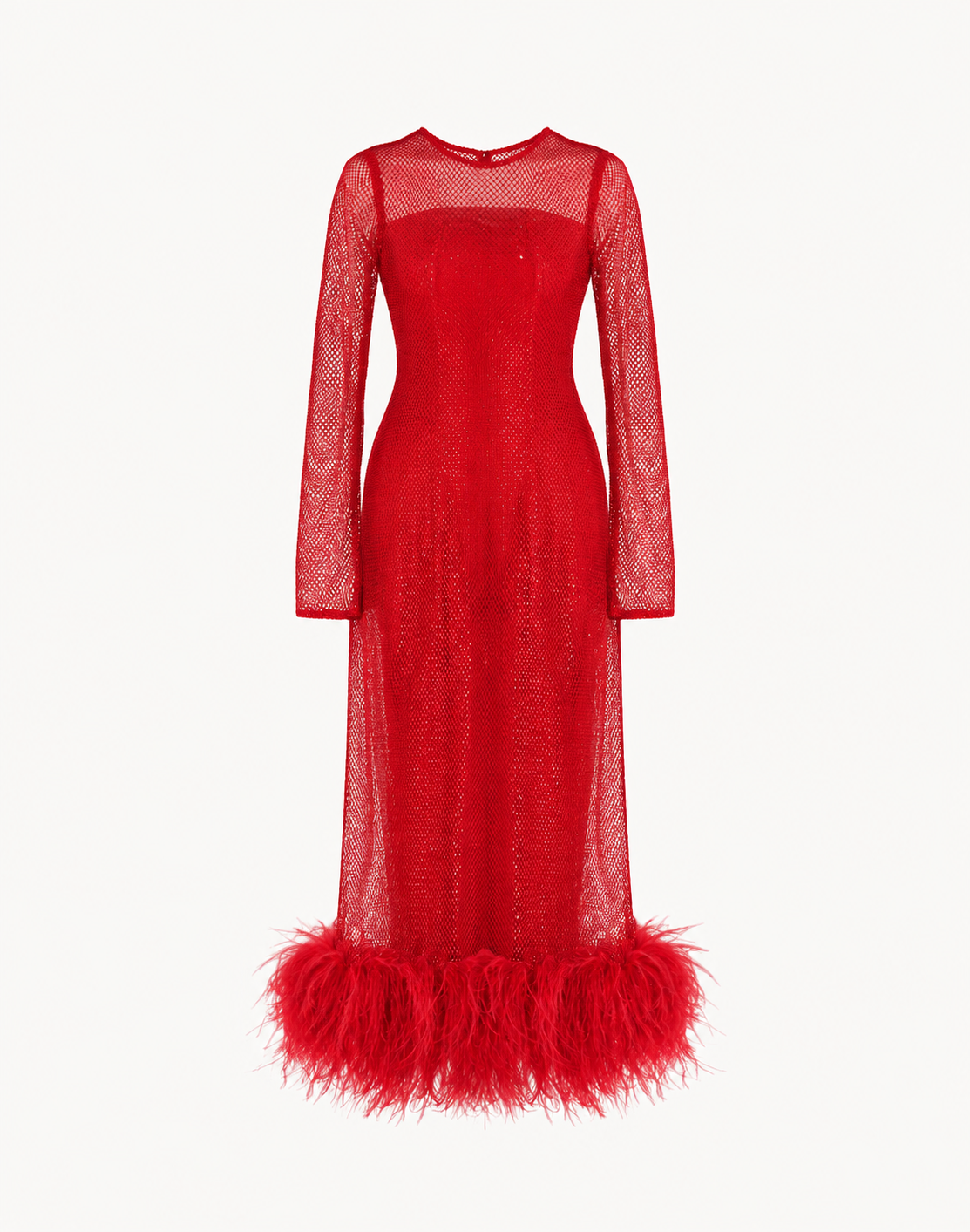 Feather-trimmed Crystal Embellished A-line Dress