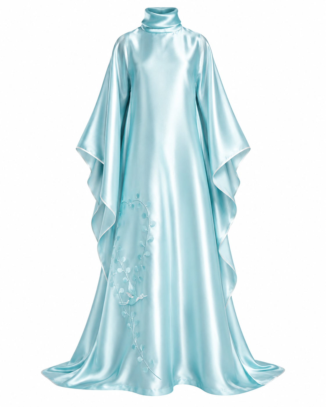 Embroidered Organdy High-Neck Kaftan Abaya