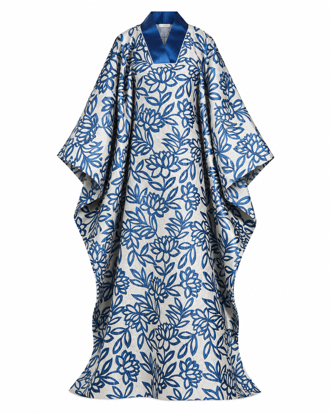 Metallic Floral Jacquard V-Neck Kaftan Abaya