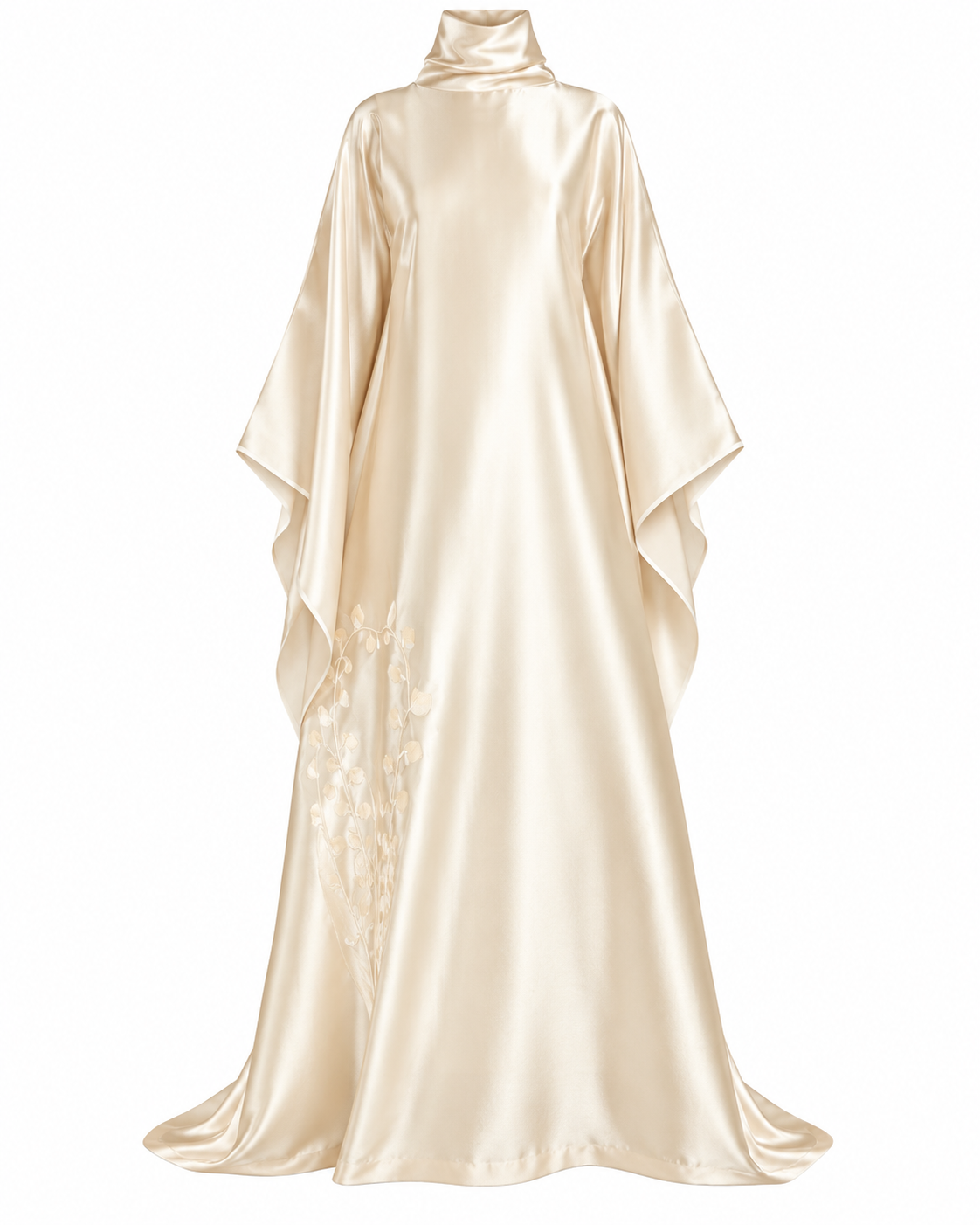Embroidered Organdy High-Neck Kaftan Abaya