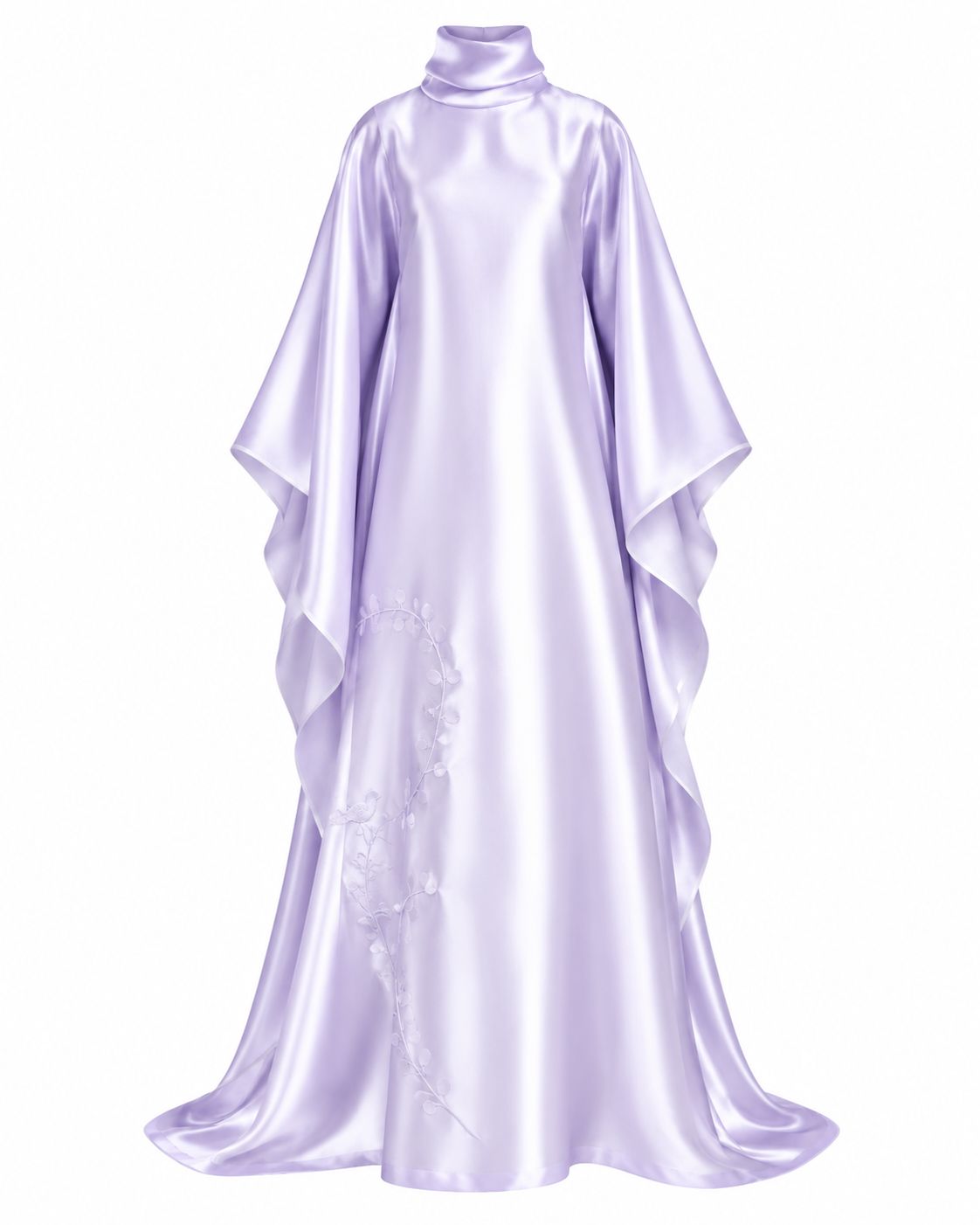 Embroidered Organdy High-Neck Kaftan Abaya
