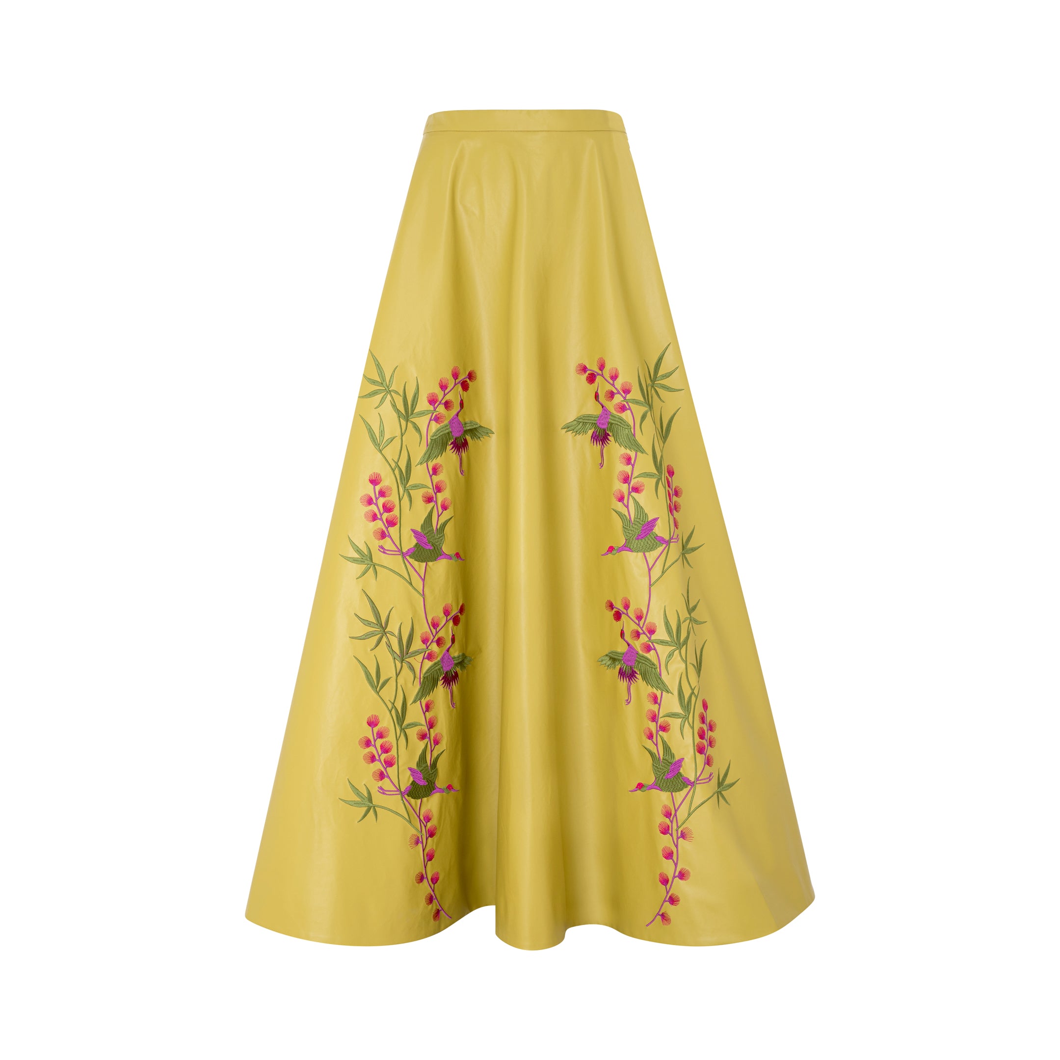Faux Leather Embroidered Maxi Skirt