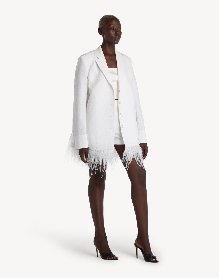 Feather-trimmed Long Sleeve Jacket