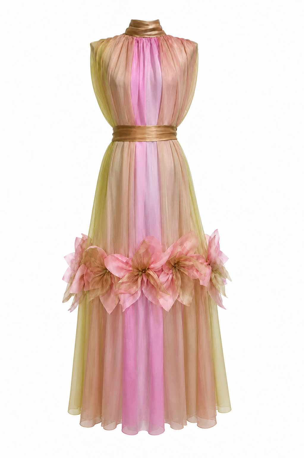 Silk Fleurs High-Neck Maxi Dress
