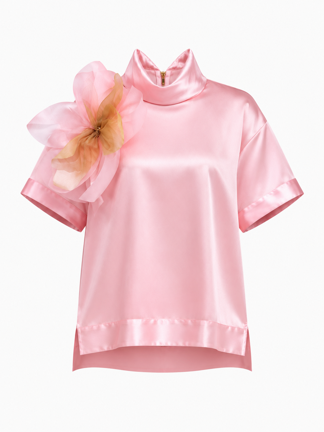 Fleur d’Épaule High-Neck Silk Blouse
