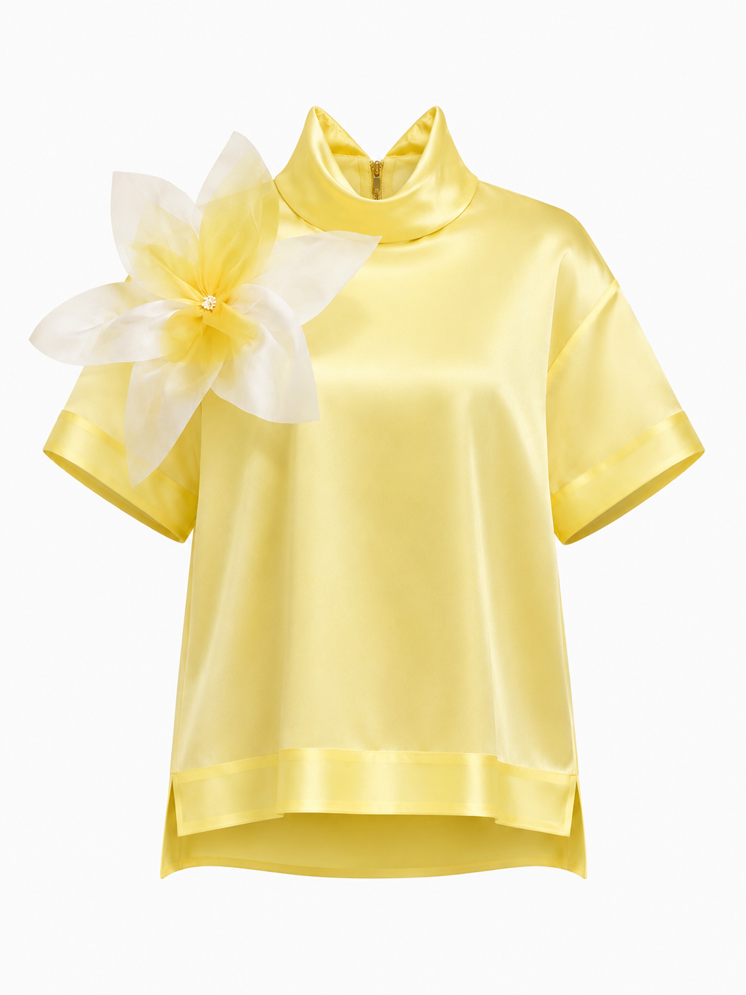 Fleur d’Épaule High-Neck Silk Blouse