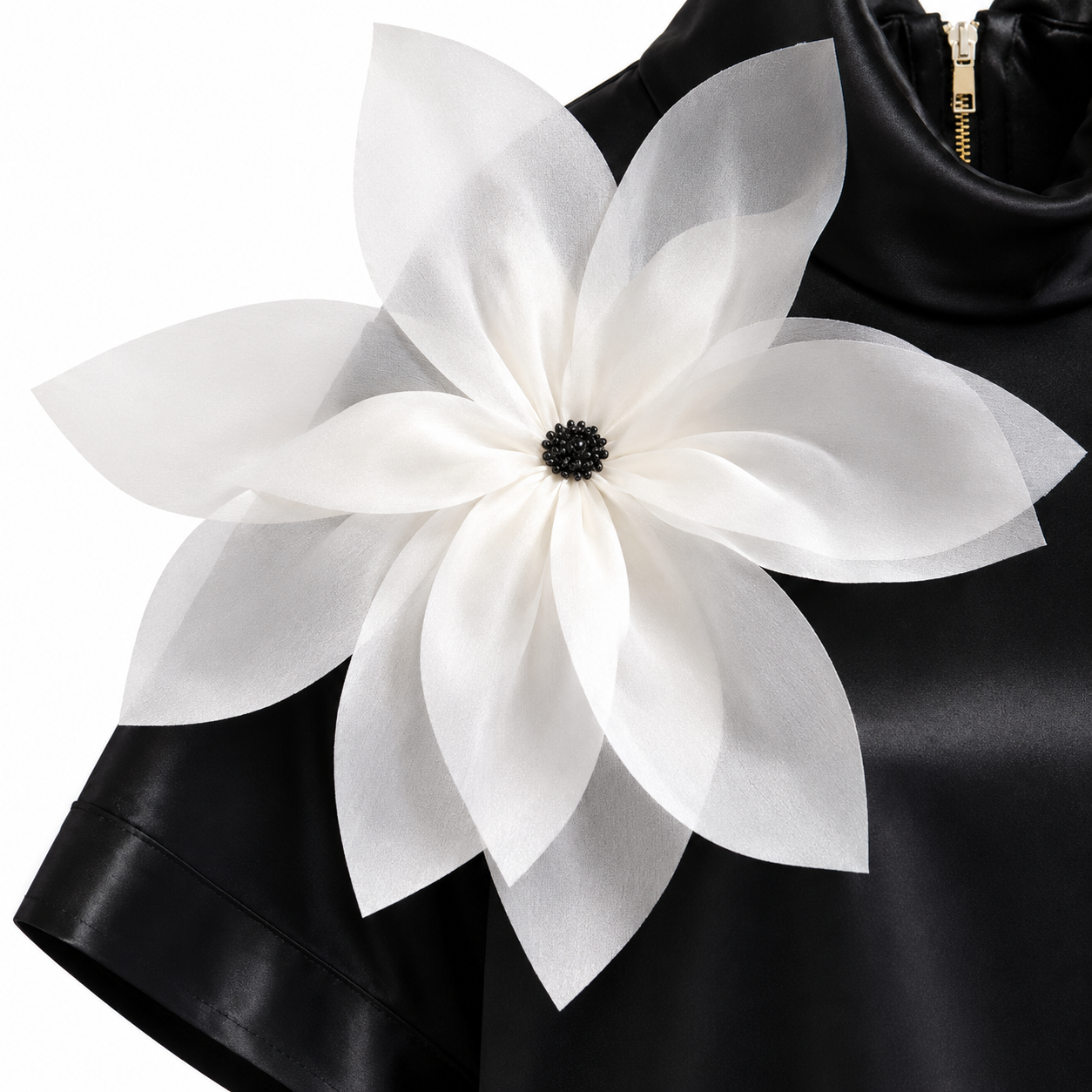 Fleur d’Épaule High-Neck Silk Blouse