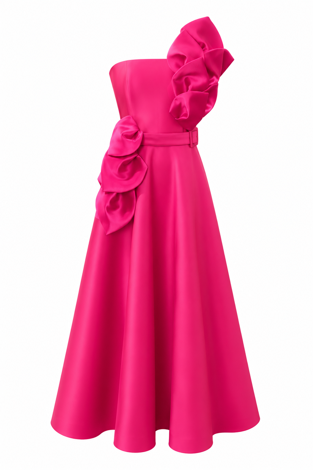 Feuille Appliqué One Shoulder Maxi Dress