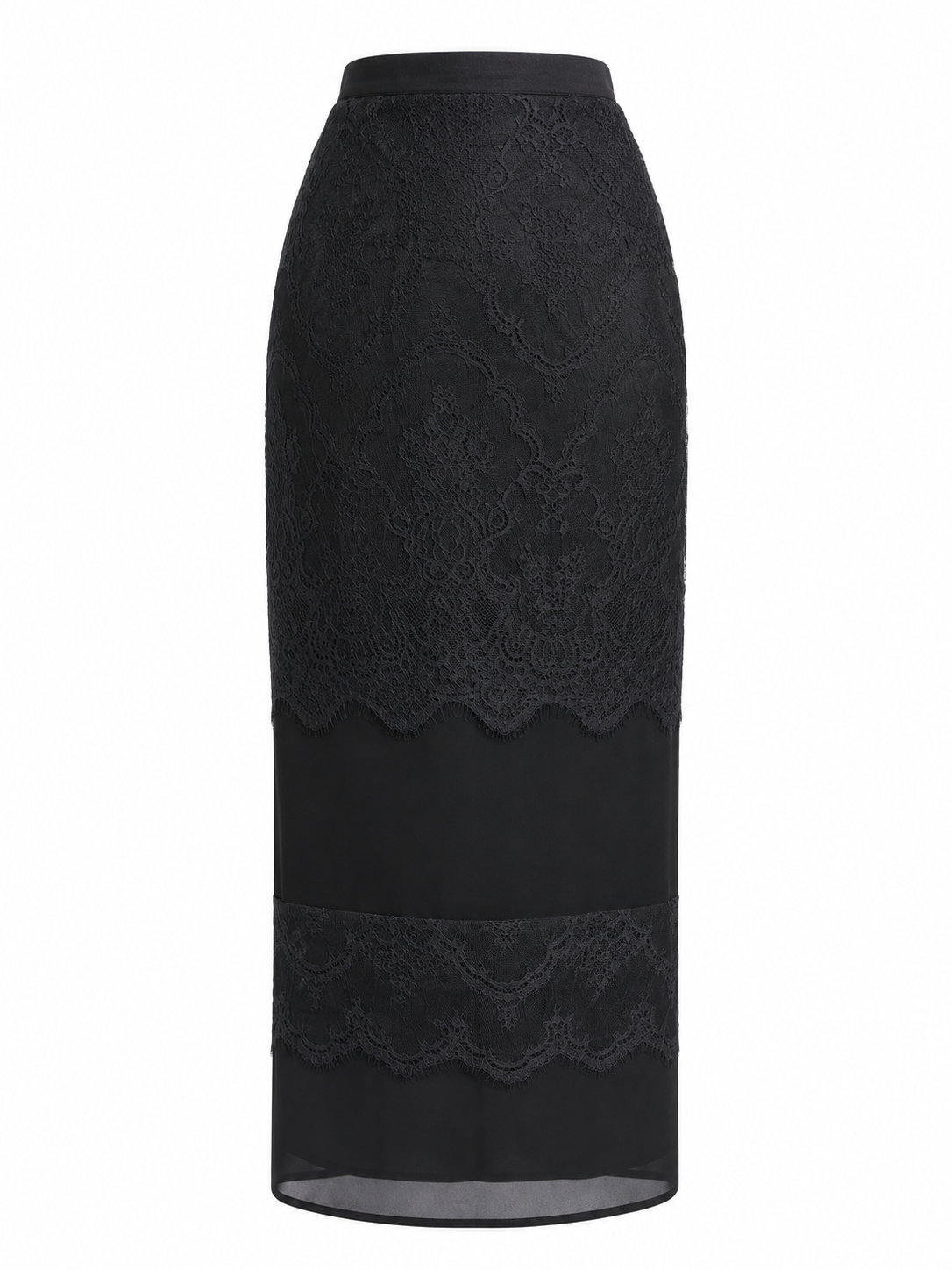 Lace Detail Silk Pencil Skirt