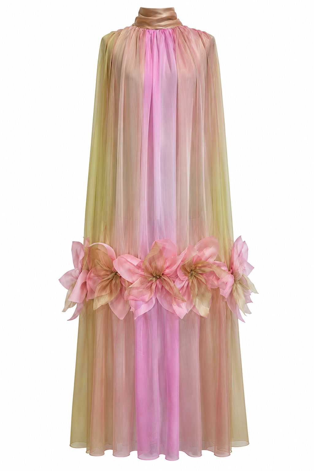 Silk Fleurs High-Neck Maxi Dress