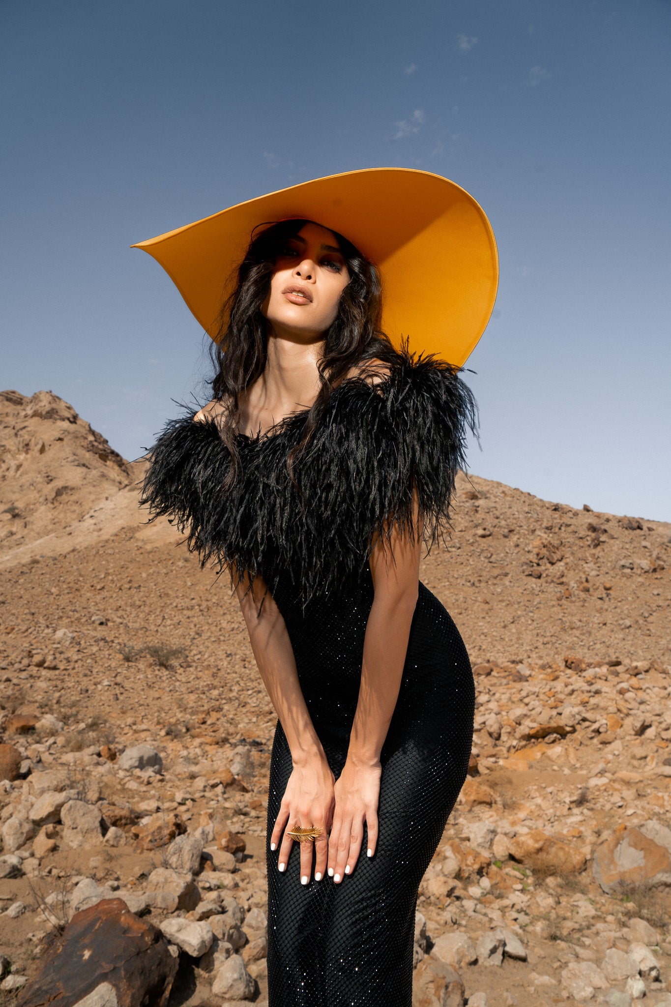 Crystal Embellished Feather Off-Shoulder Maxi Dress