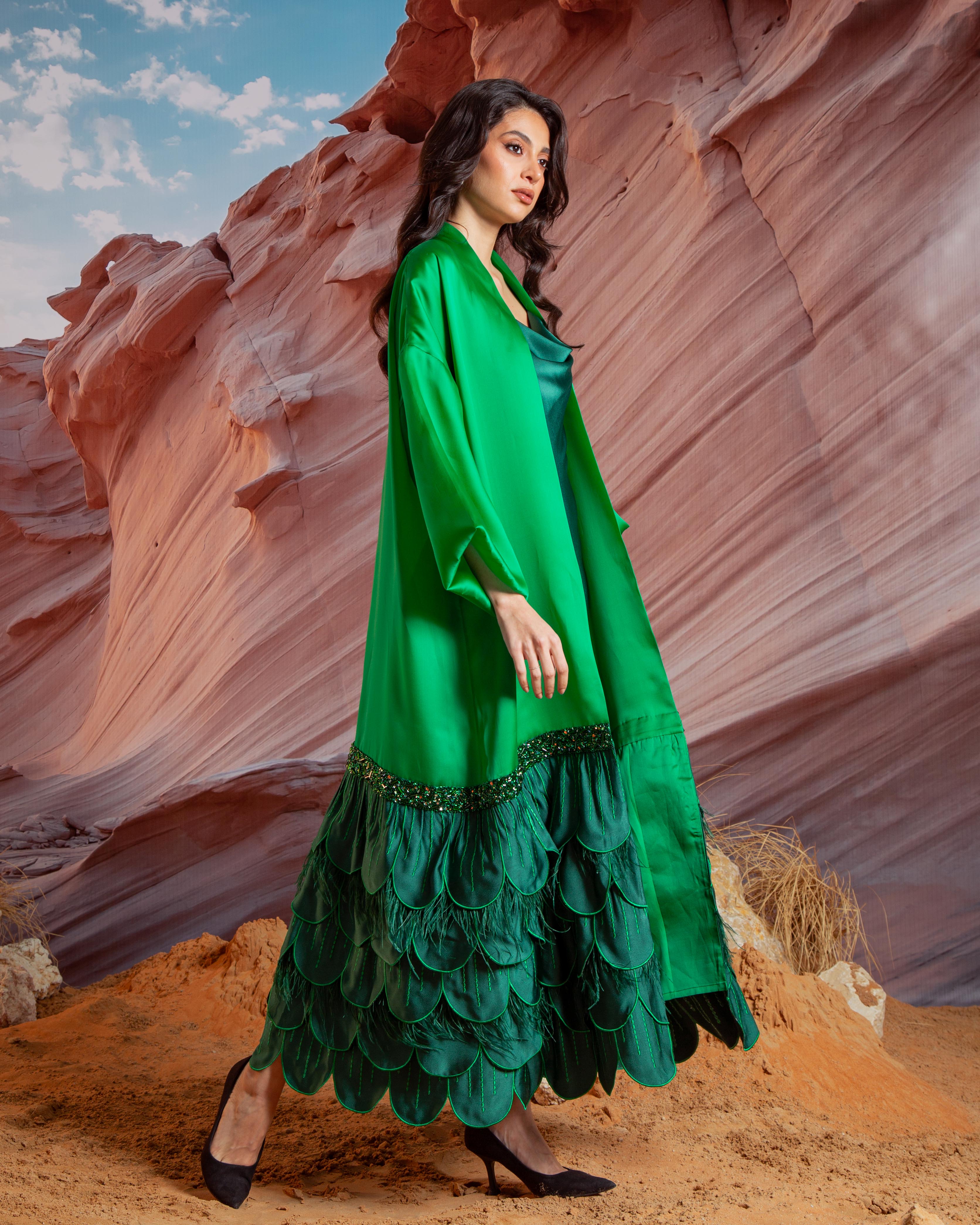 Essence Feather Detail Silk Abaya