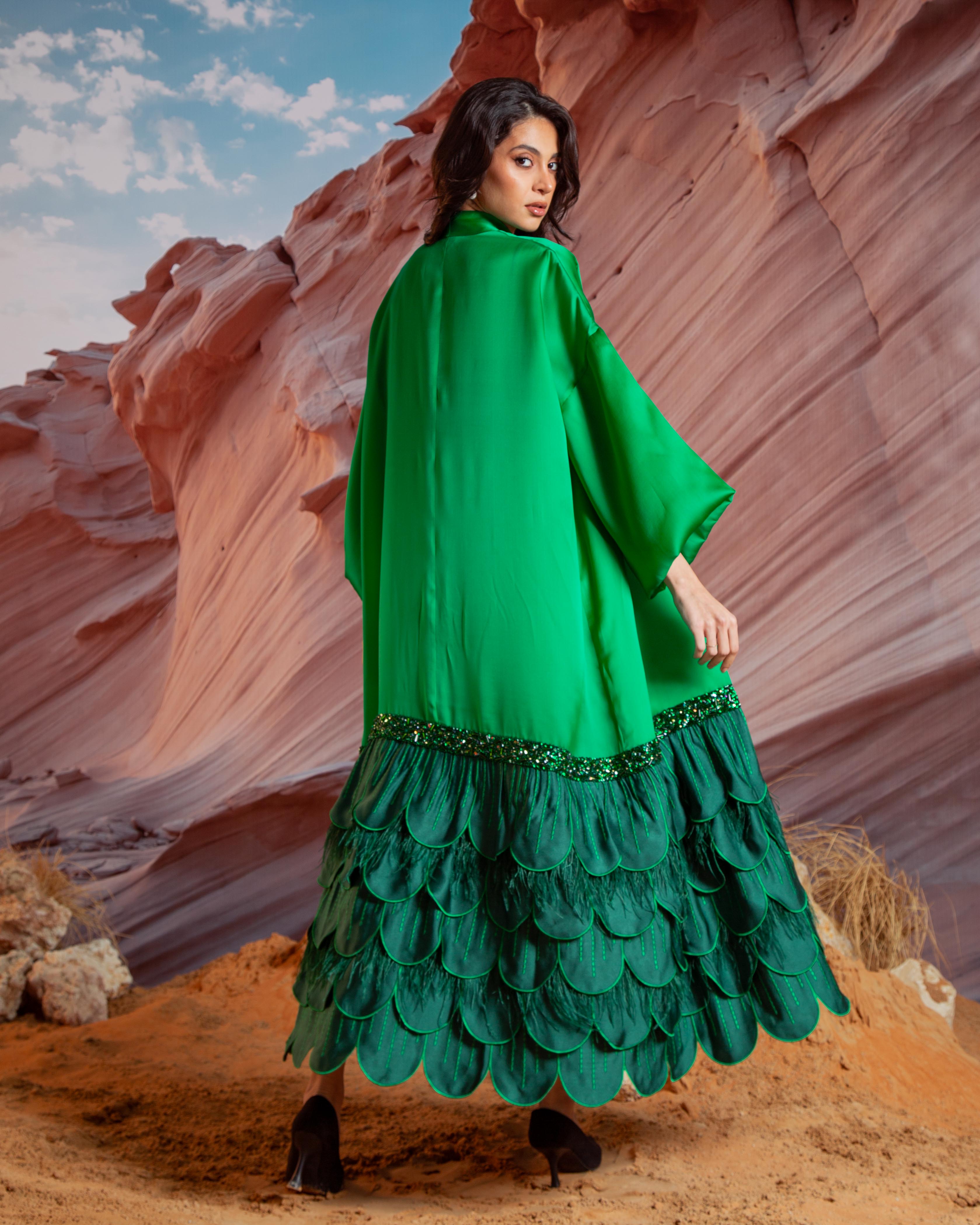 Essence Feather Detail Silk Abaya