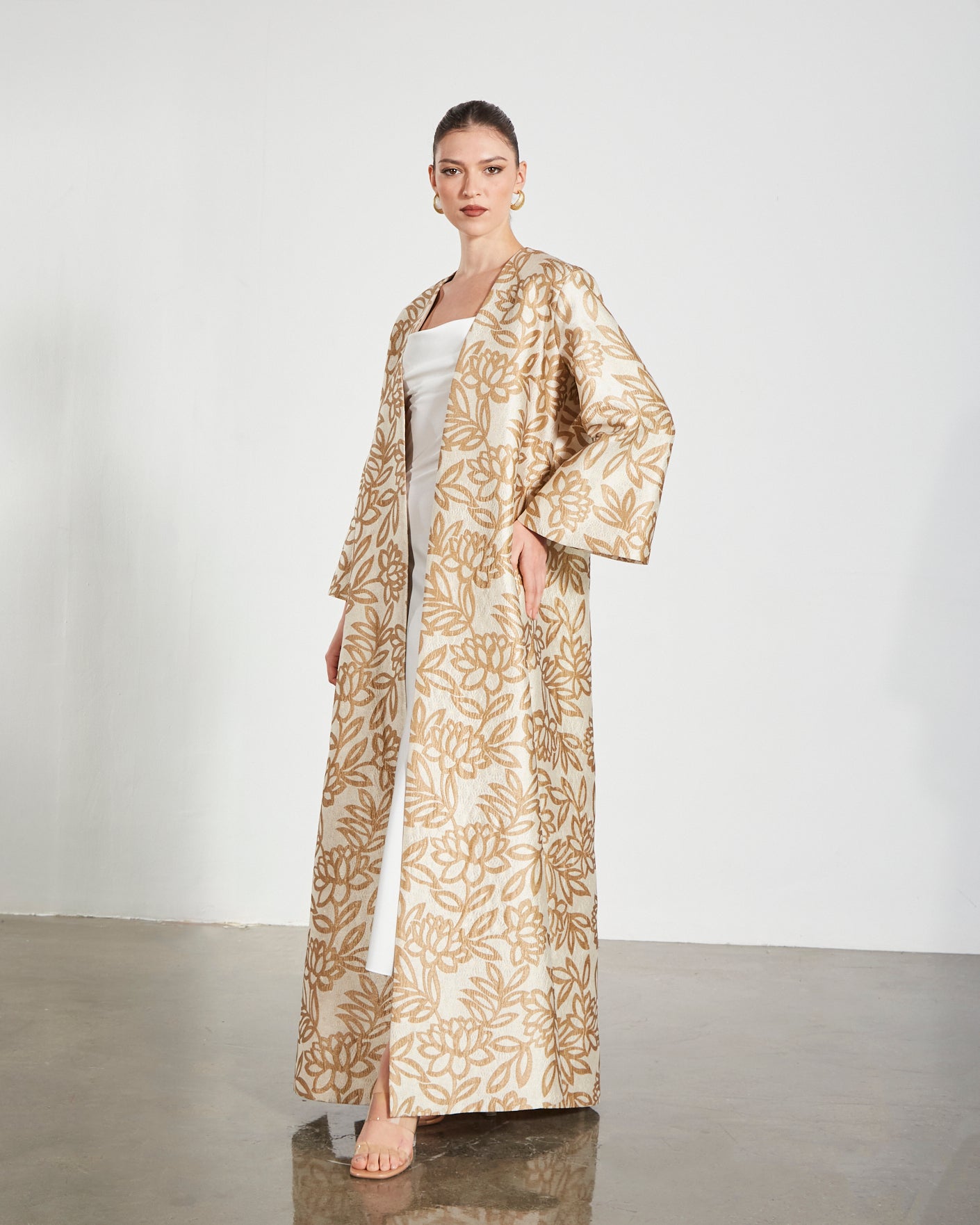 Metallic Floral Jacquard Kaftan Abaya