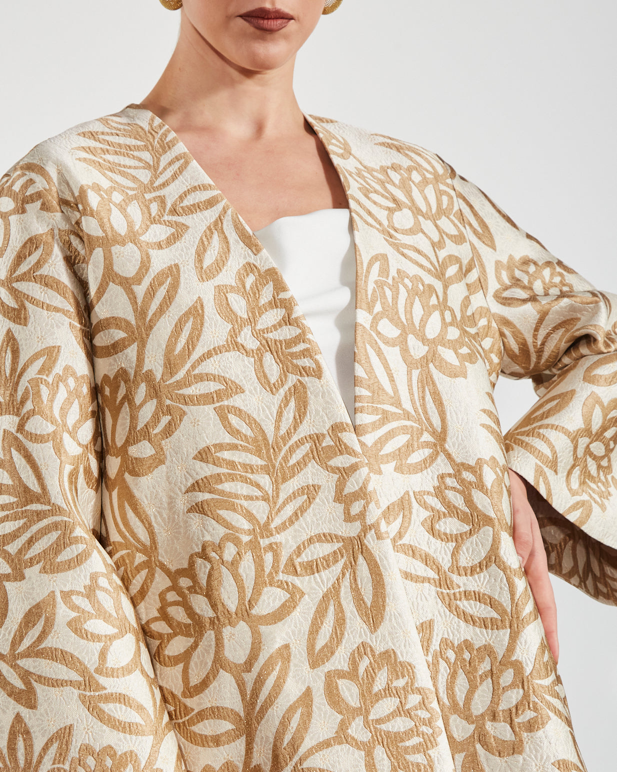 Metallic Floral Jacquard Kaftan Abaya