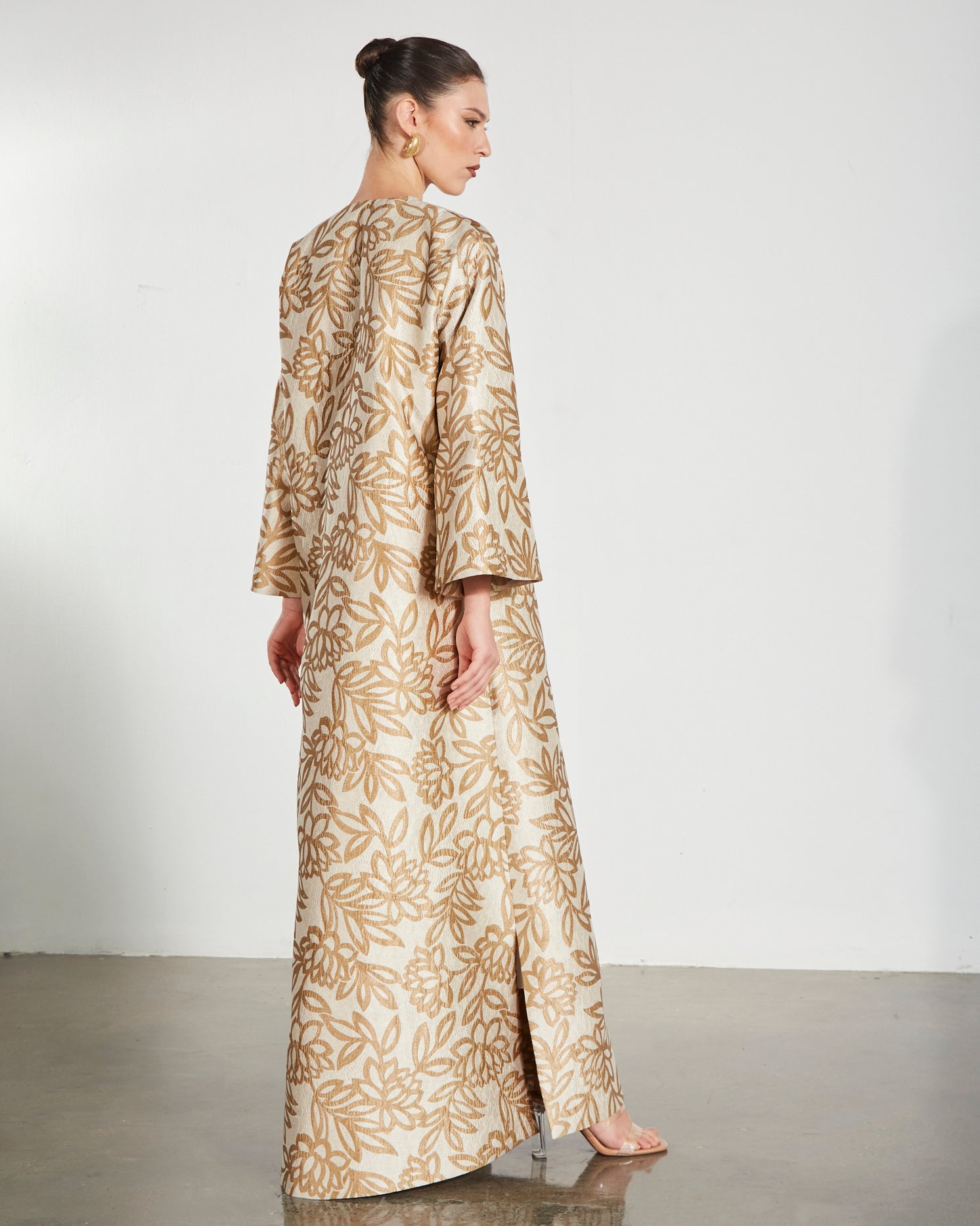 Metallic Floral Jacquard Kaftan Abaya