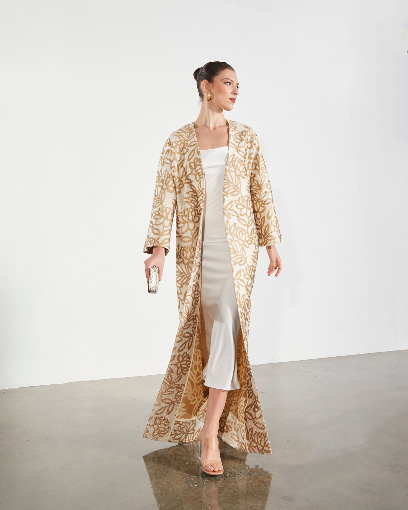 Metallic Floral Jacquard Kaftan Abaya