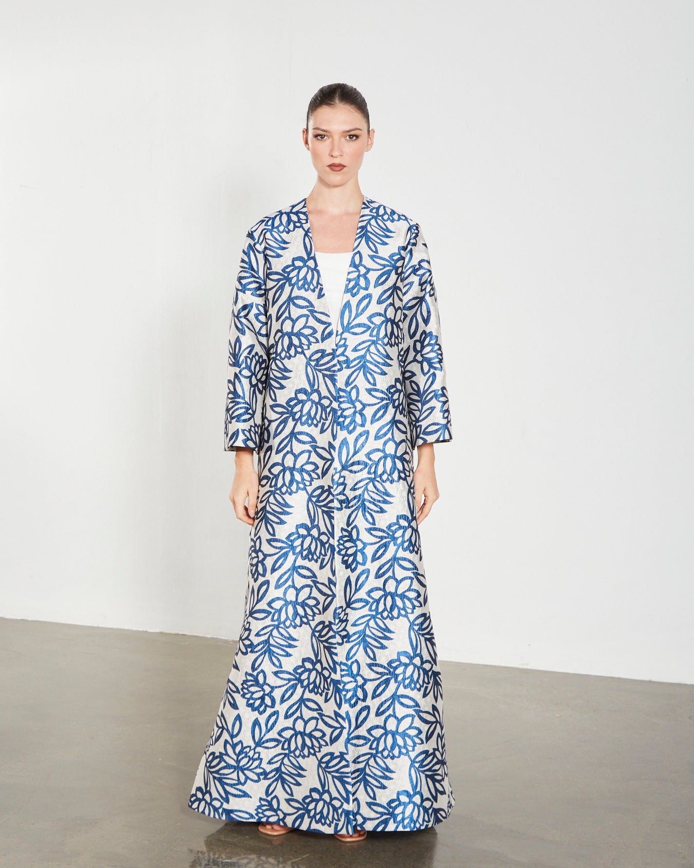 Metallic Floral Jacquard Kaftan Abaya