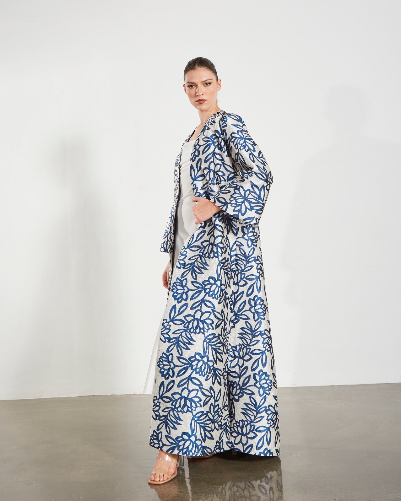 Metallic Floral Jacquard Kaftan Abaya