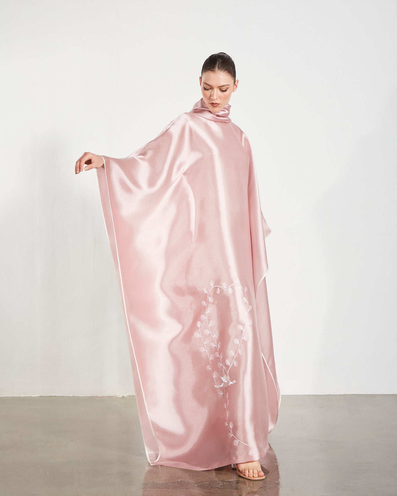 Embroidered Organdy High-Neck Kaftan Abaya