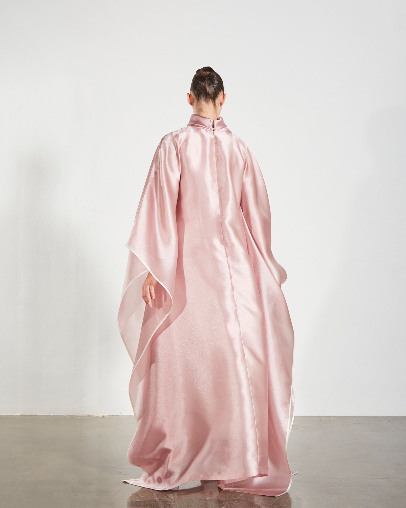 Embroidered Organdy High-Neck Kaftan Abaya