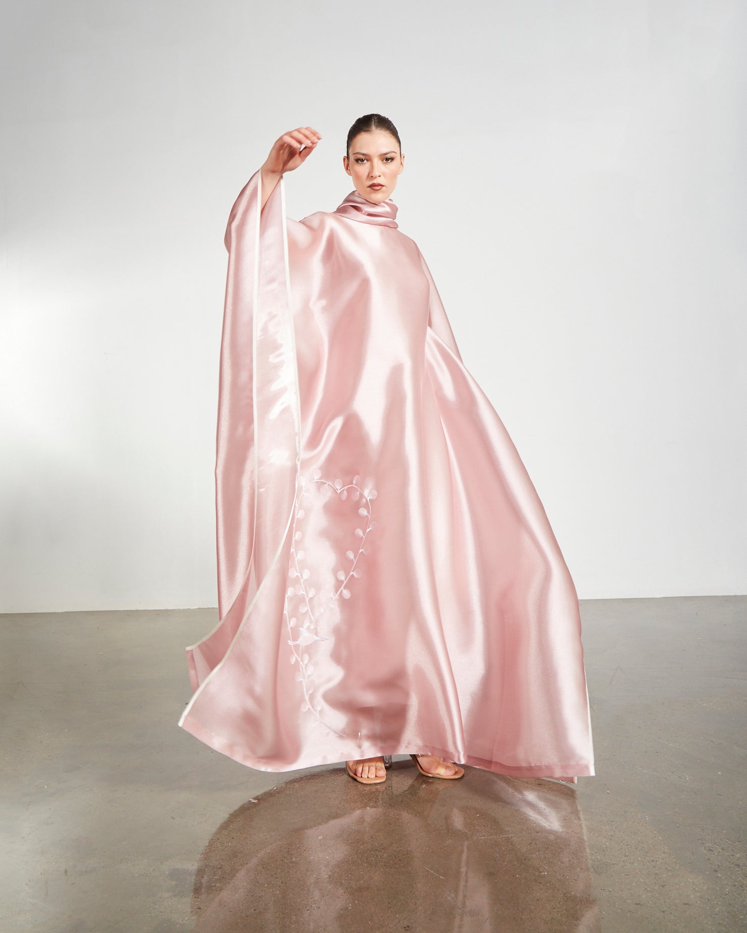 Embroidered Organdy High-Neck Kaftan Abaya