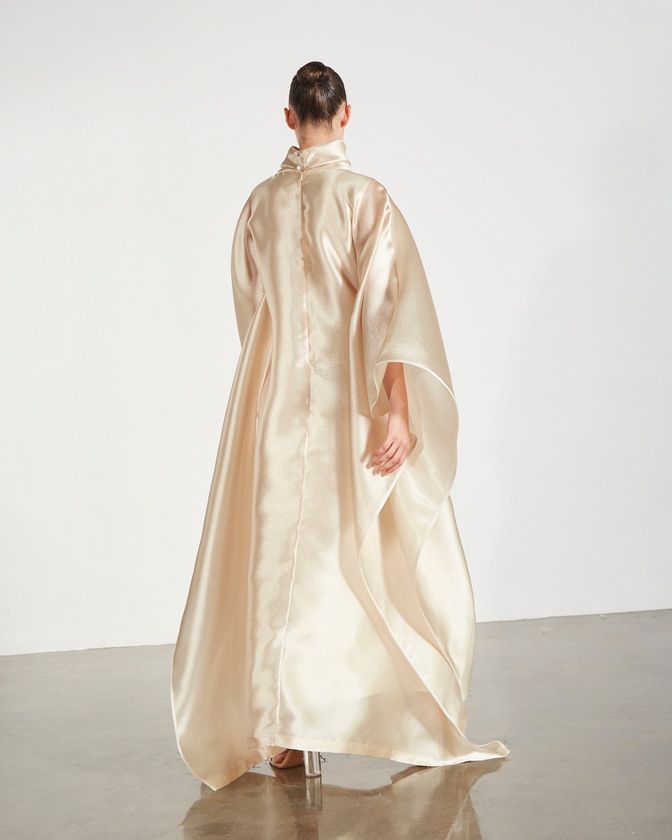 Embroidered Organdy High-Neck Kaftan Abaya