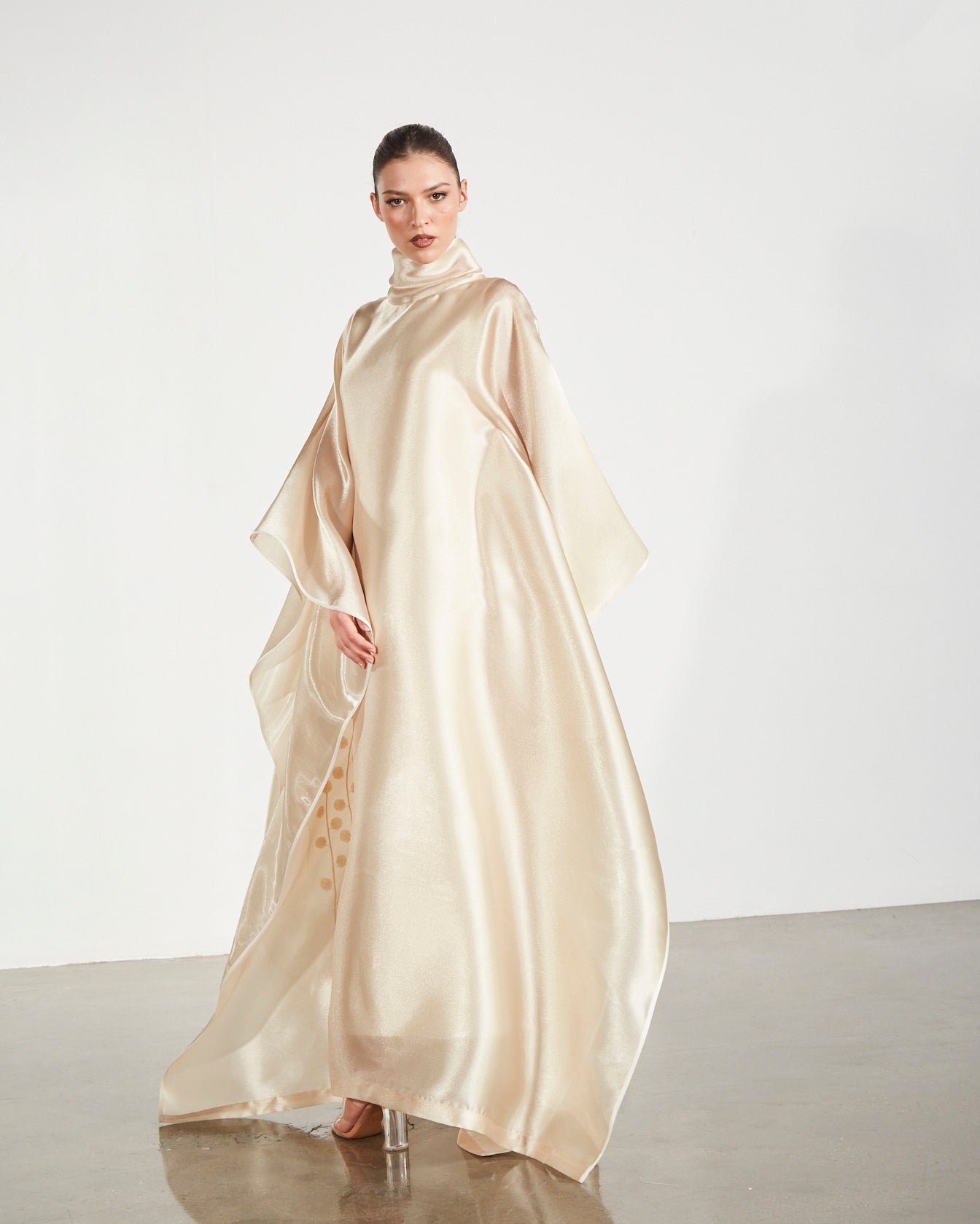 Embroidered Organdy High-Neck Kaftan Abaya