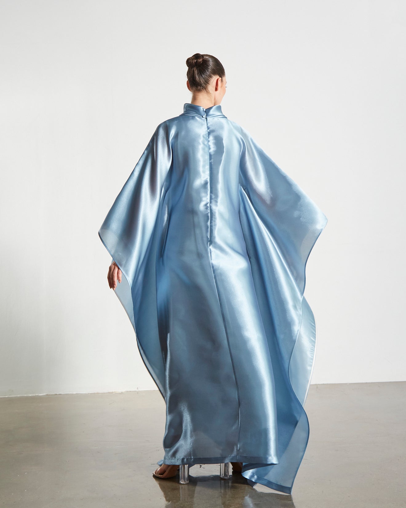 Embroidered Organdy High-Neck Kaftan Abaya