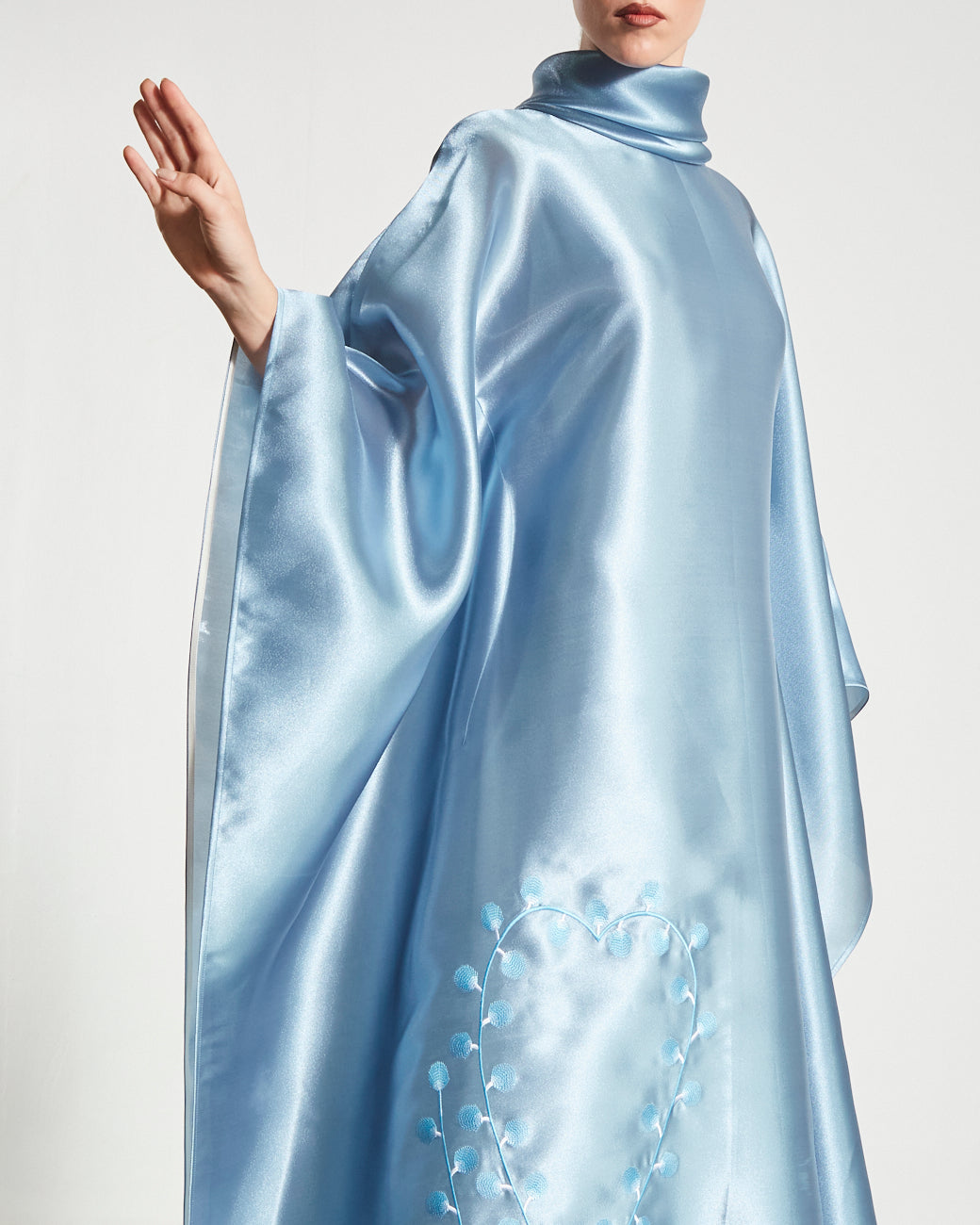 Embroidered Organdy High-Neck Kaftan Abaya