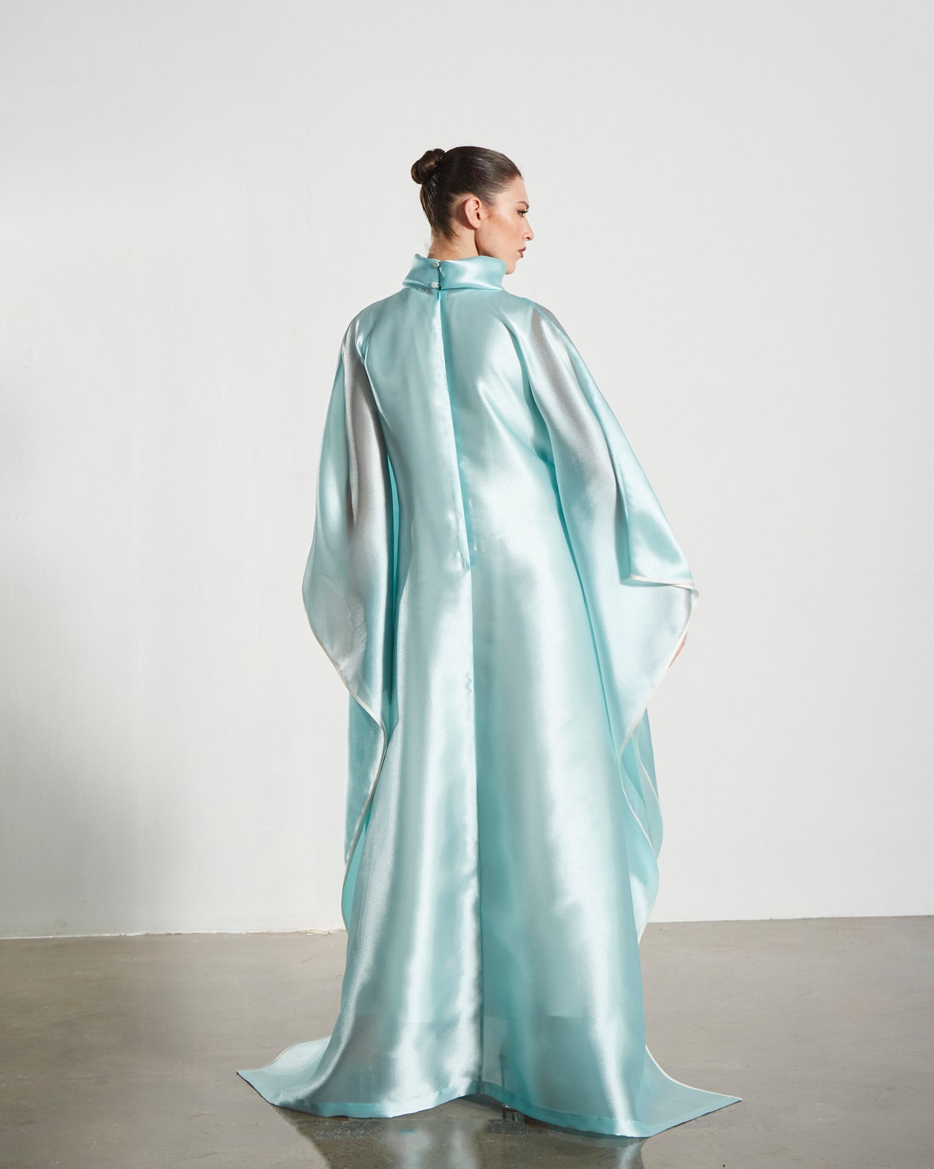 Embroidered Organdy High-Neck Kaftan Abaya