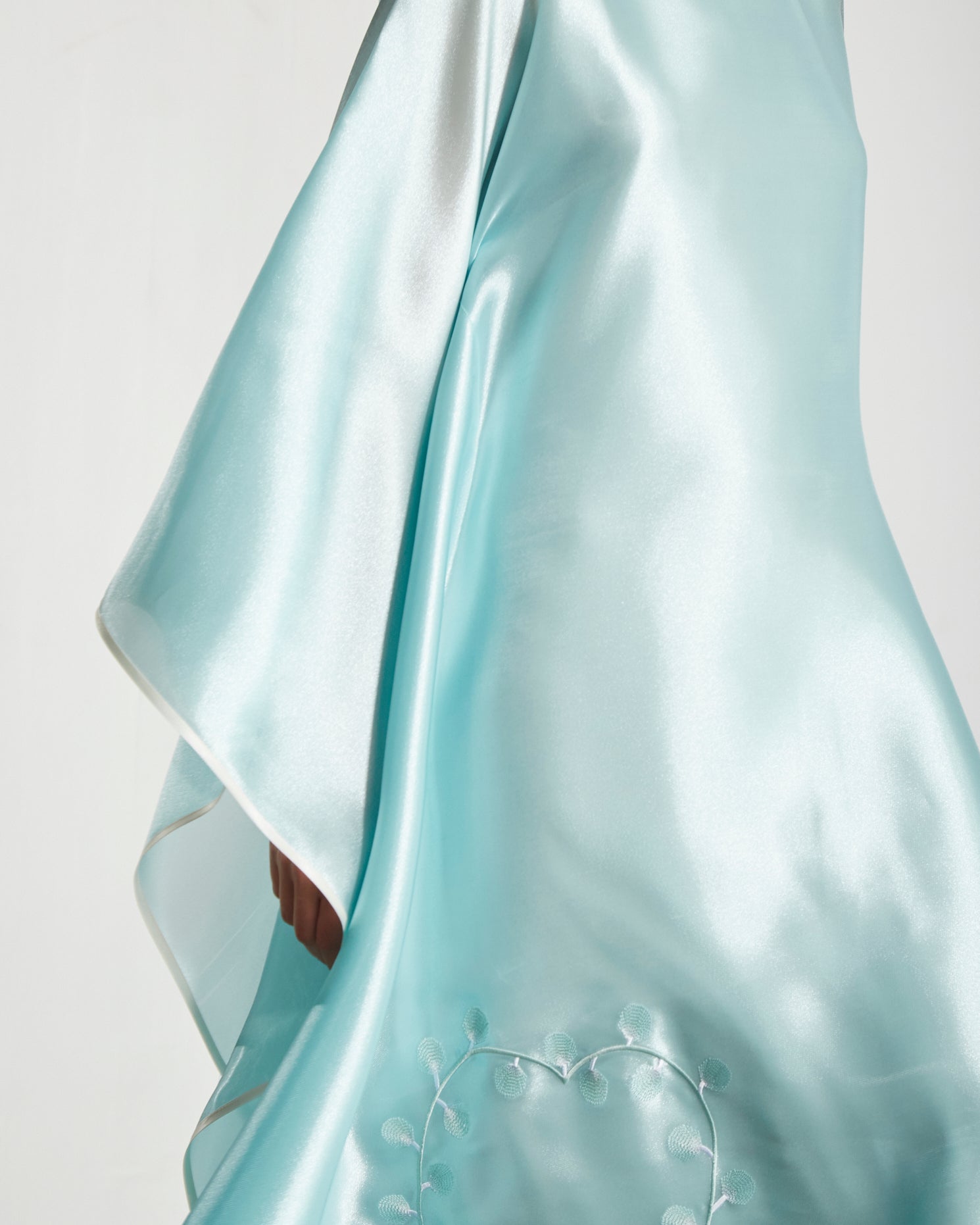 Embroidered Organdy High-Neck Kaftan Abaya