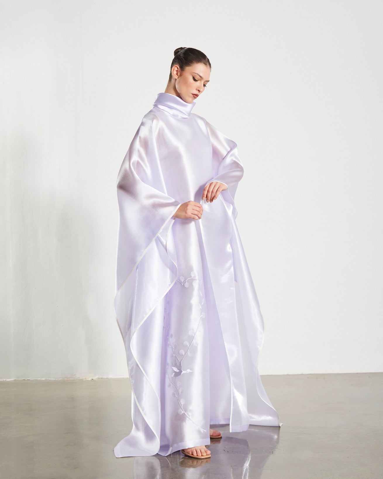 Embroidered Organdy High-Neck Kaftan Abaya