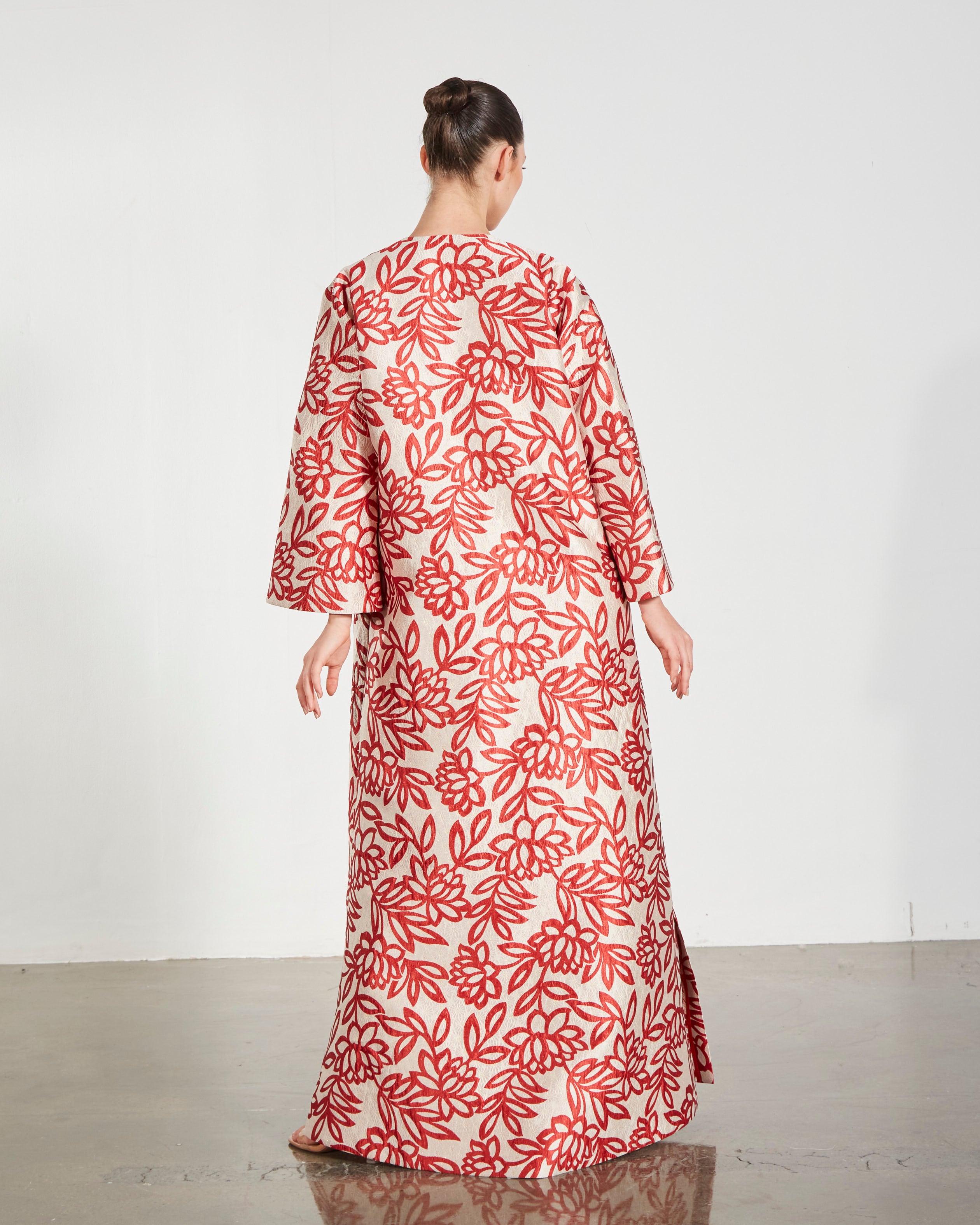 Metallic Floral Jacquard Kaftan Abaya
