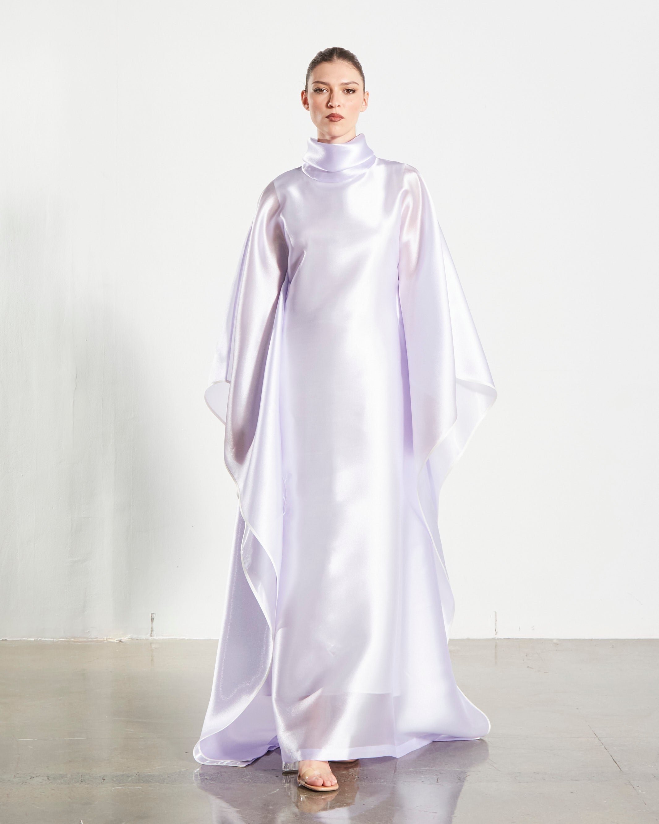 Embroidered Organdy High-Neck Kaftan Abaya