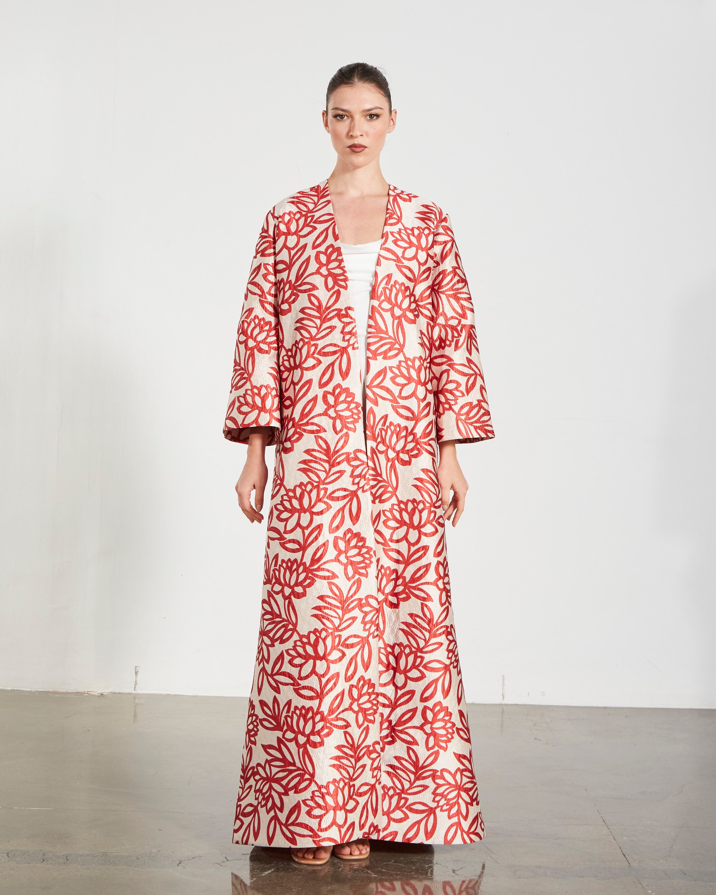 Metallic Floral Jacquard Kaftan Abaya