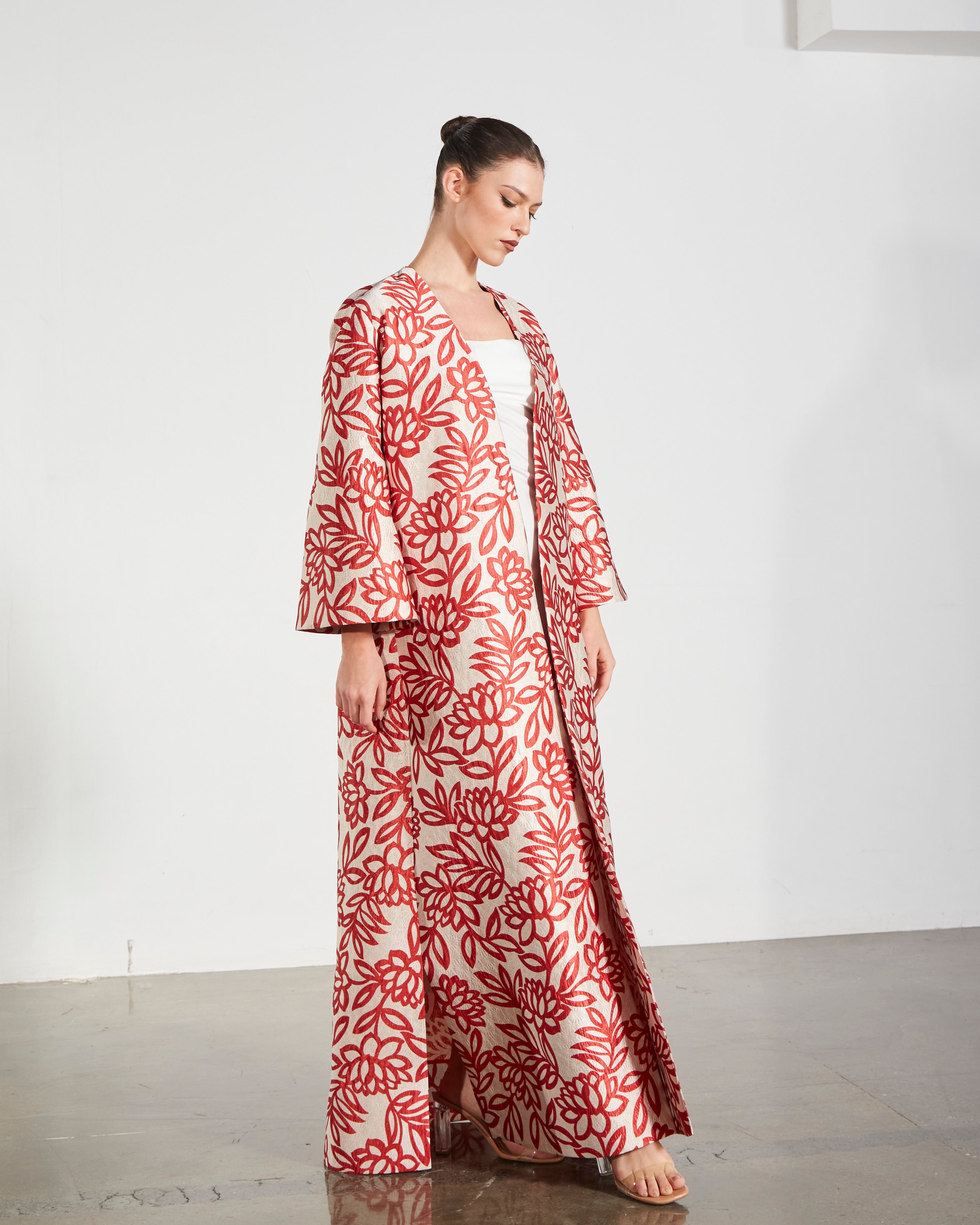 Metallic Floral Jacquard Kaftan Abaya