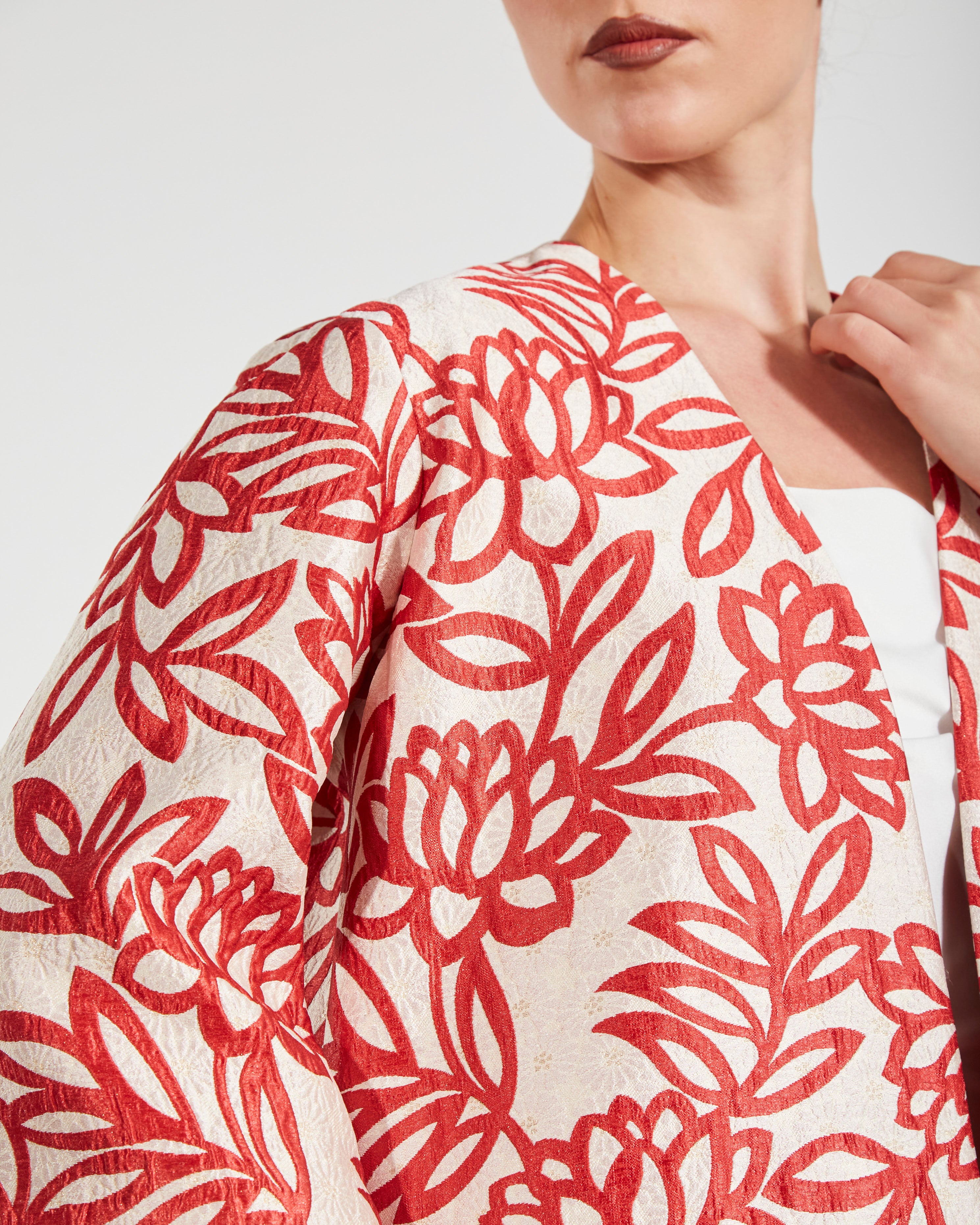 Metallic Floral Jacquard Kaftan Abaya