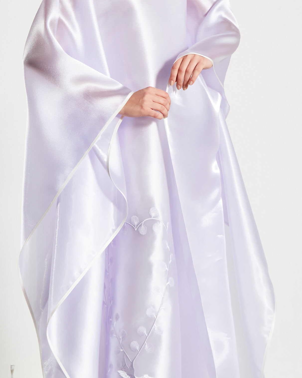 Embroidered Organdy High-Neck Kaftan Abaya