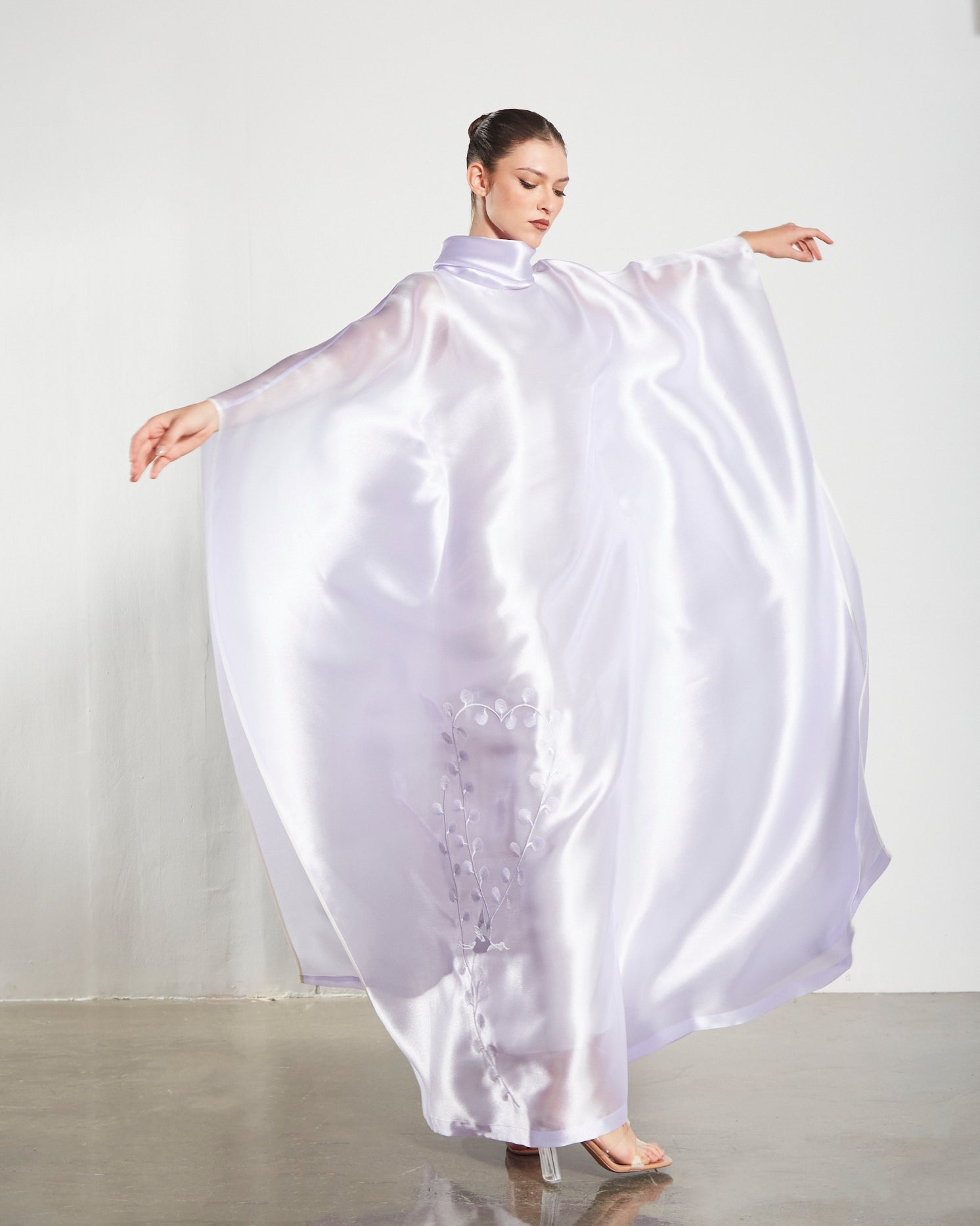 Embroidered Organdy High-Neck Kaftan Abaya