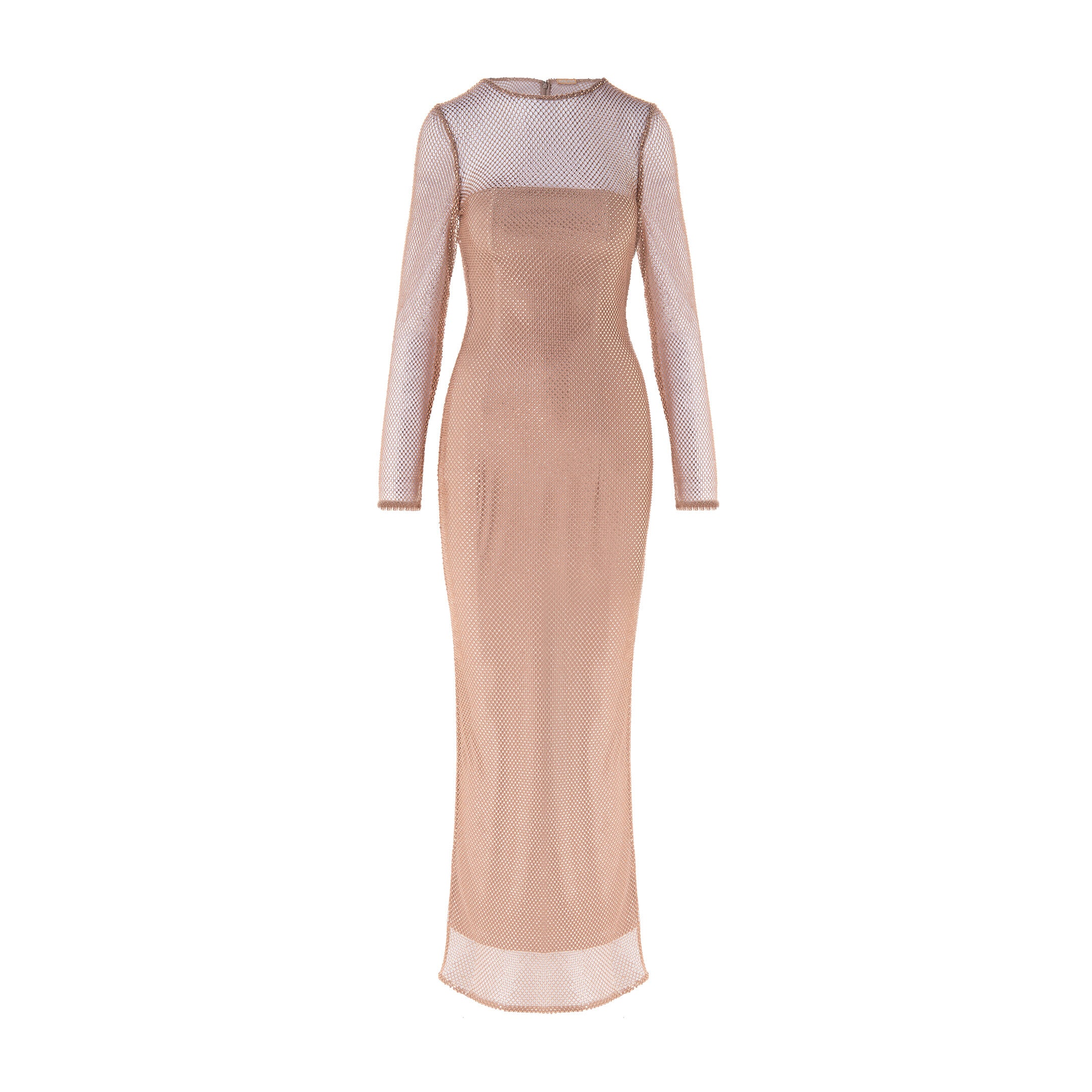 Crystal Embellished Long-Sleeved Maxi Dress - Light