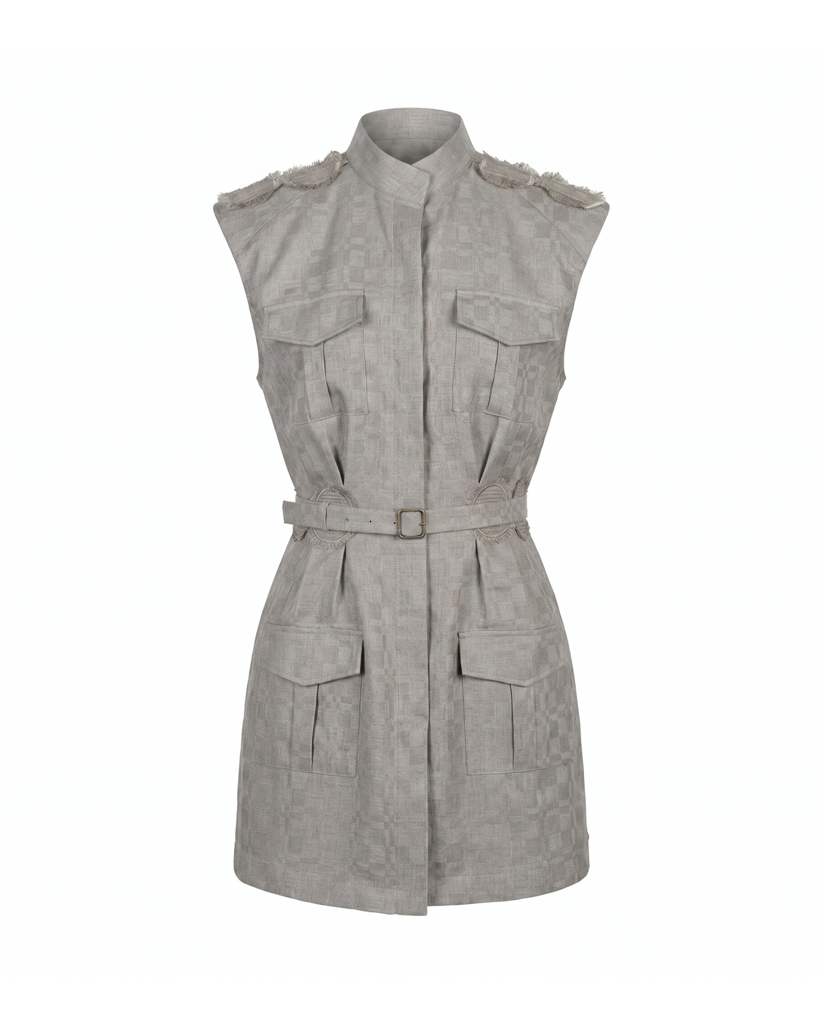 Hemp Mandarin Collar Sleeveless Safari Jacket