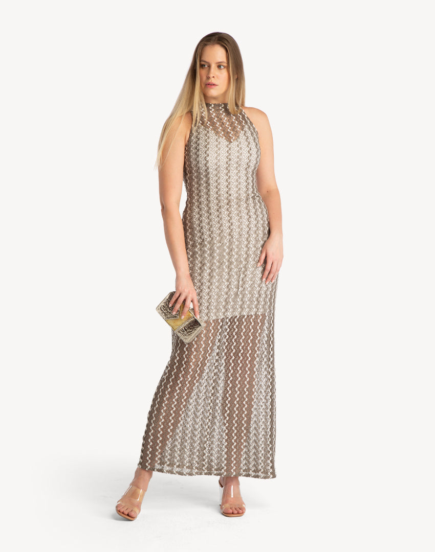 Yvy Sleeveless High Neck Maxi Dress